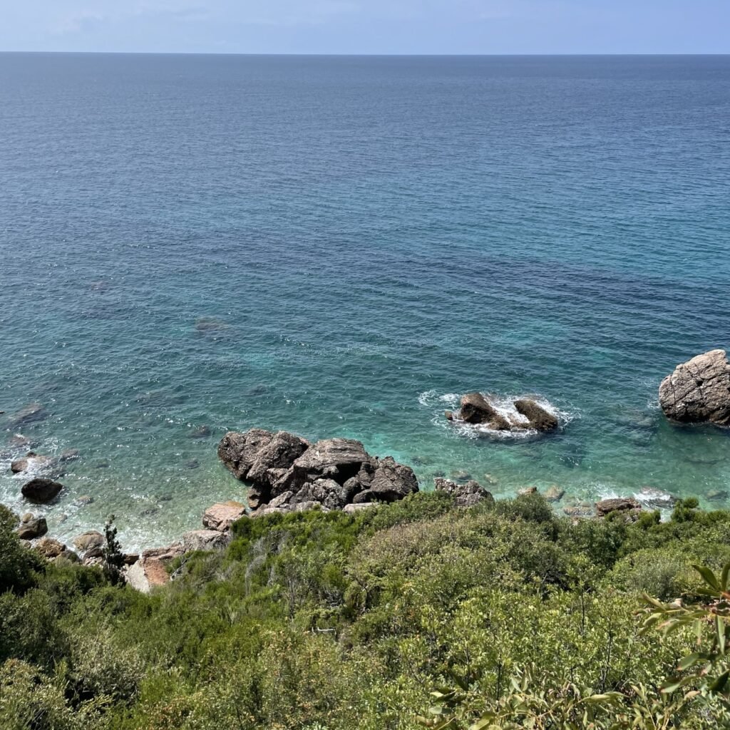 Scogliera e mare turchese lungo la costa della Croazia