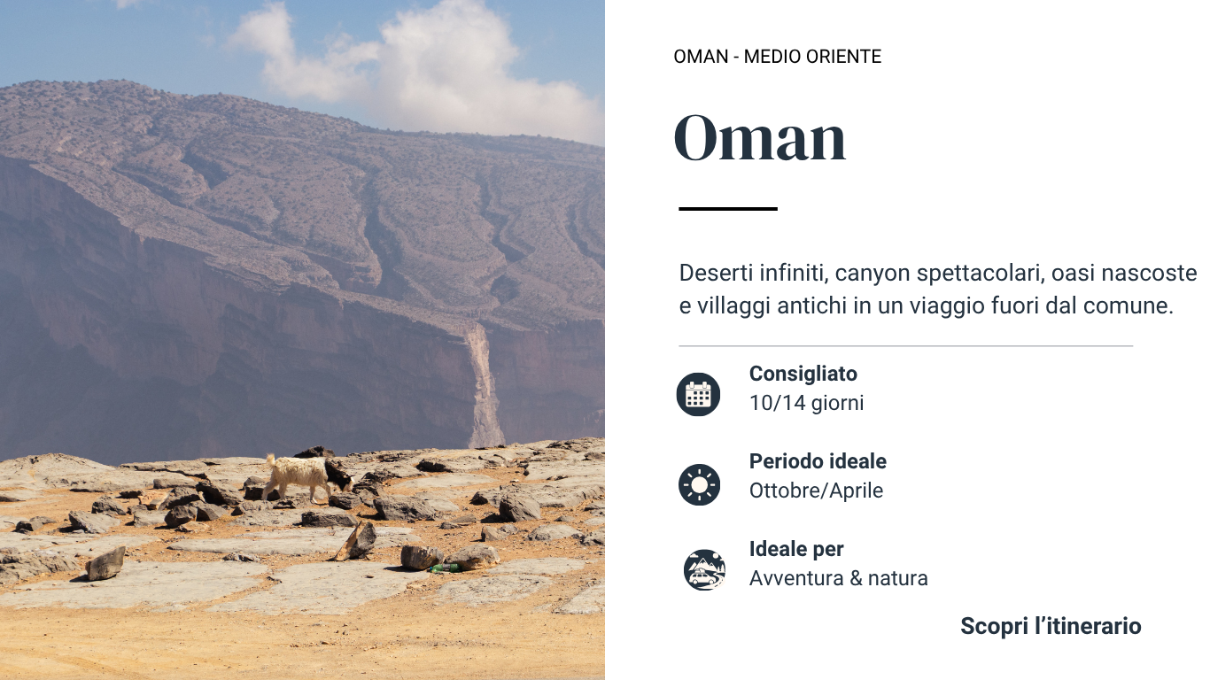 Itinerario di viaggio in Oman tra deserto, wadi, montagne e villaggi tradizionali