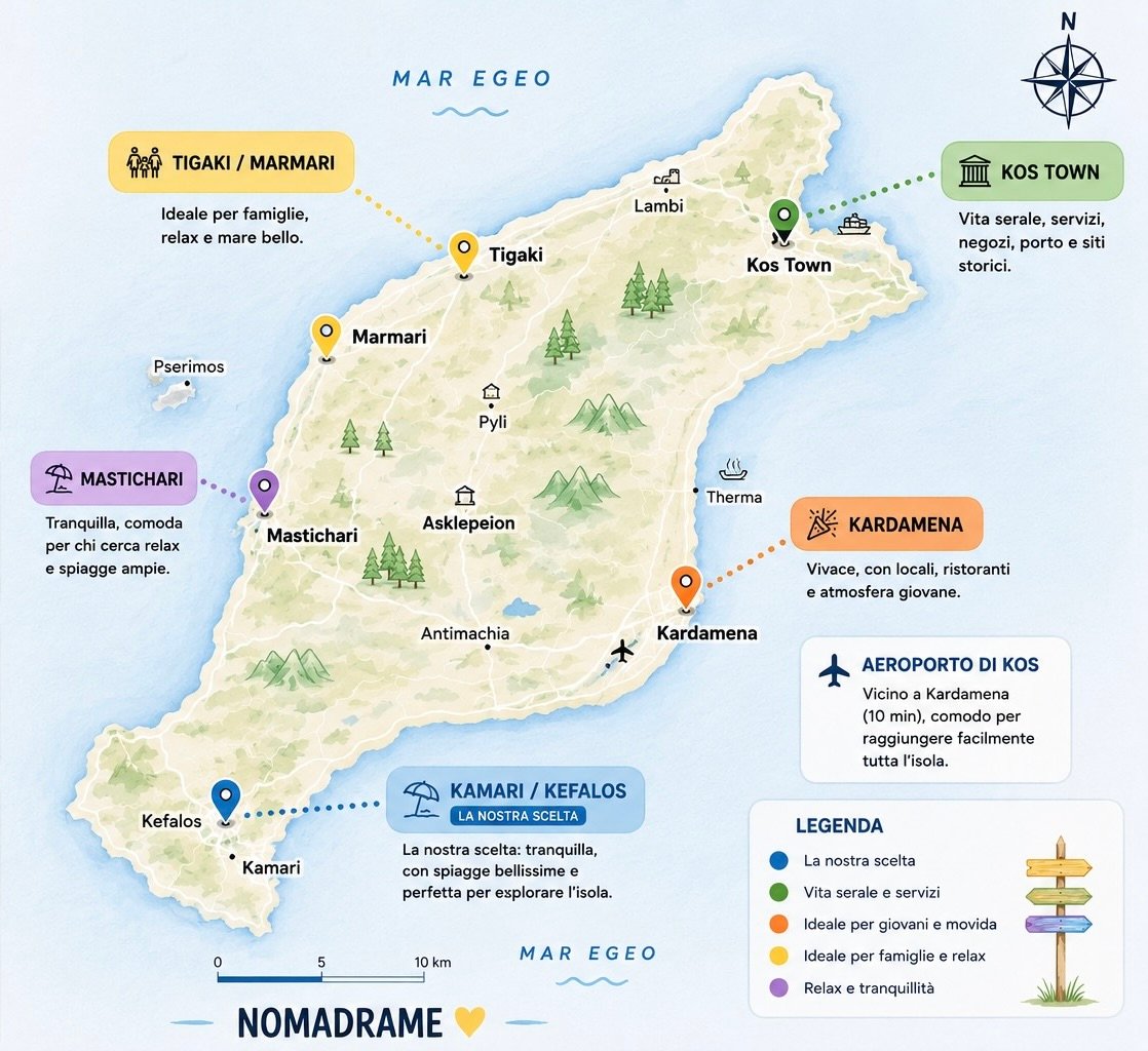 Mappa delle zone migliori dove dormire a Kos